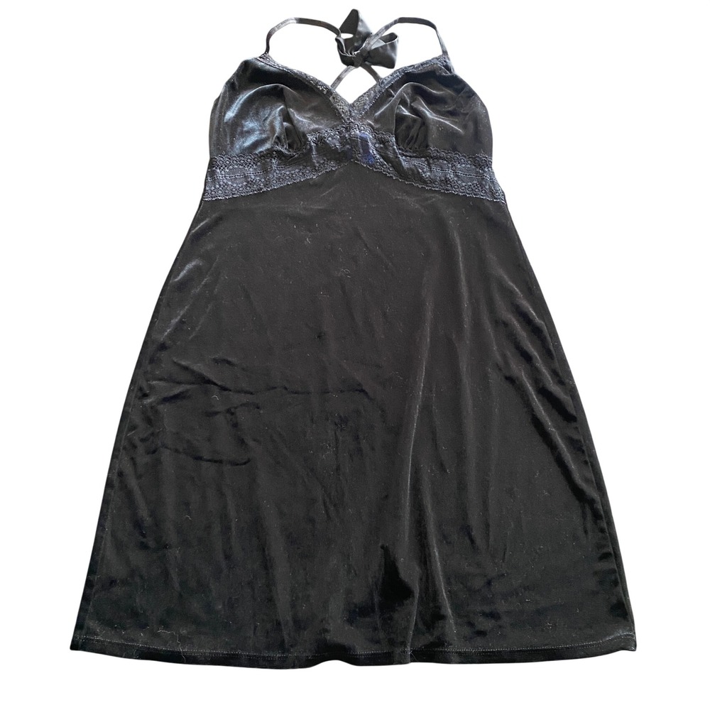 Apt 9 Intimates Black Velvet Lace Trim Halter Chemise Medium Whimsigoth layering